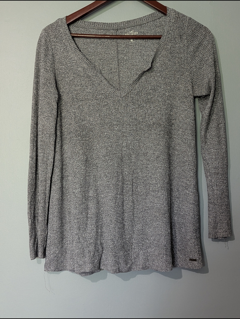 Holliester‎ Womens Marled Knit Gray V-Neck Long-Sleeve Top Elena Gilberta Bella